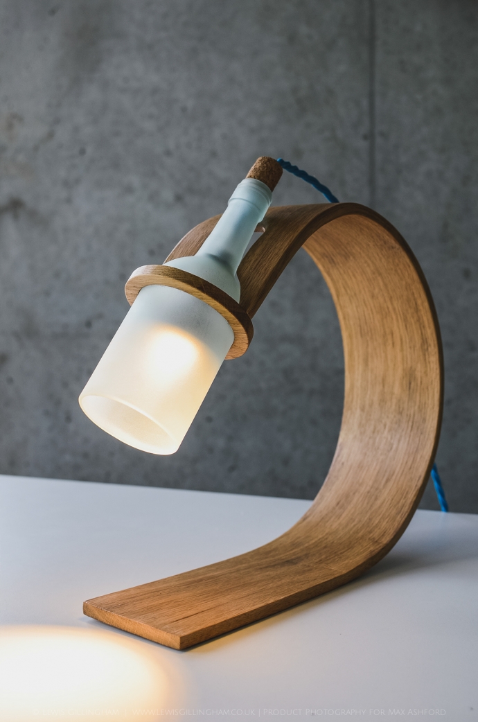 Lampka Quercus - butelka od wina i drewno - design, lampa