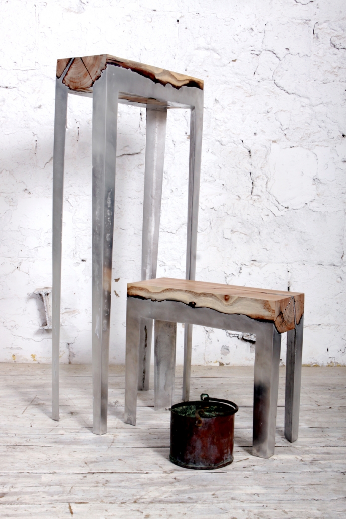 Wood casting - drewno i trochę ciekłego aluminium - ławka, stół