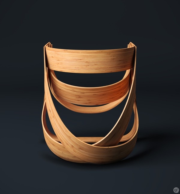 Bamboestoel - powyginana sklejka - design, krzesło